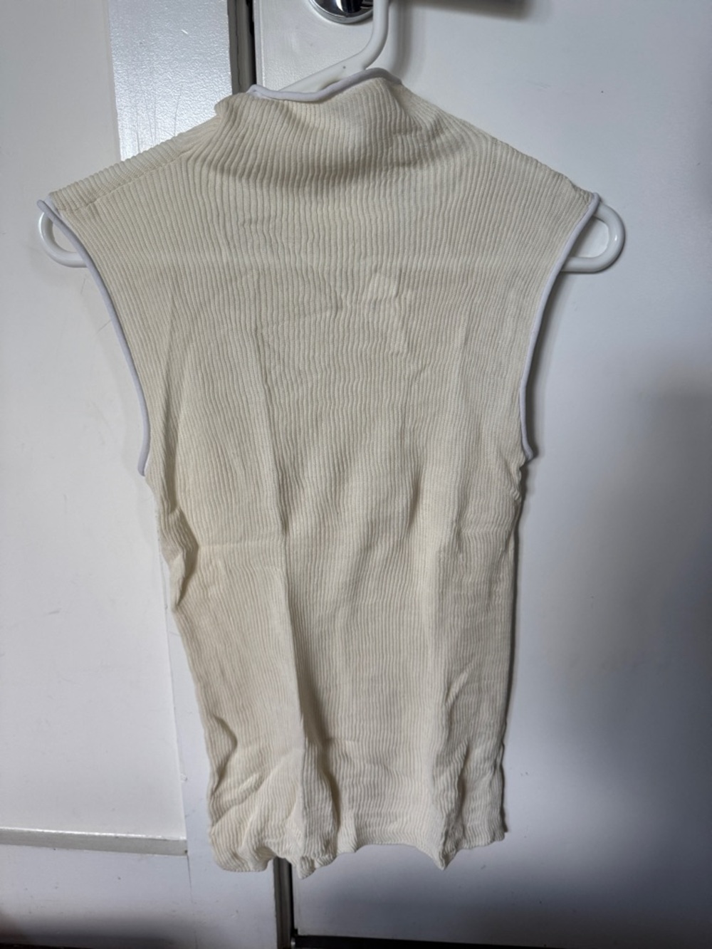 Helmut Lang Cream Ribbed Sleeveless Mock Neck Top